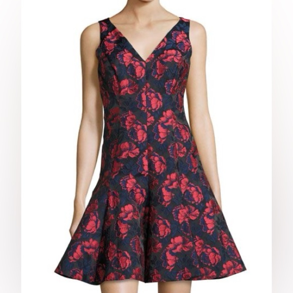 Maggy London Shadow Floral Print V-Neck dress sz 0 NWT